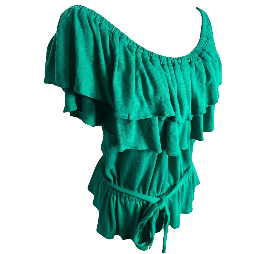 $115 NWT Ralph Lauren Women's Green Peplum Jersey  Off-the-Shoulder Top Size L